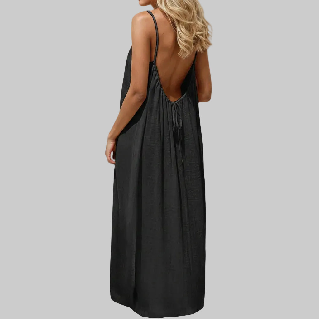 Generic Cami Maxi Dress Backless Sleeveless Sundress with Tie Back