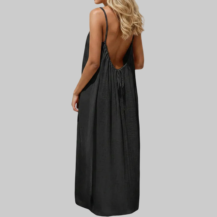 Generic Cami Maxi Dress Backless Sleeveless Sundress with Tie Back
