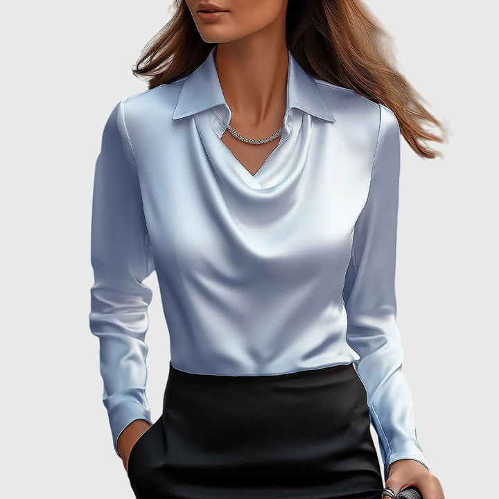 Brooklyn Pleated V-Neck Satin Blouse | Women&