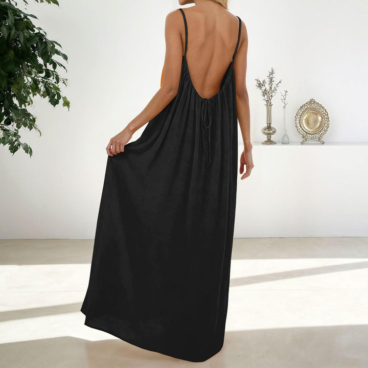 Generic Cami Maxi Dress Backless Sleeveless Sundress with Tie Back