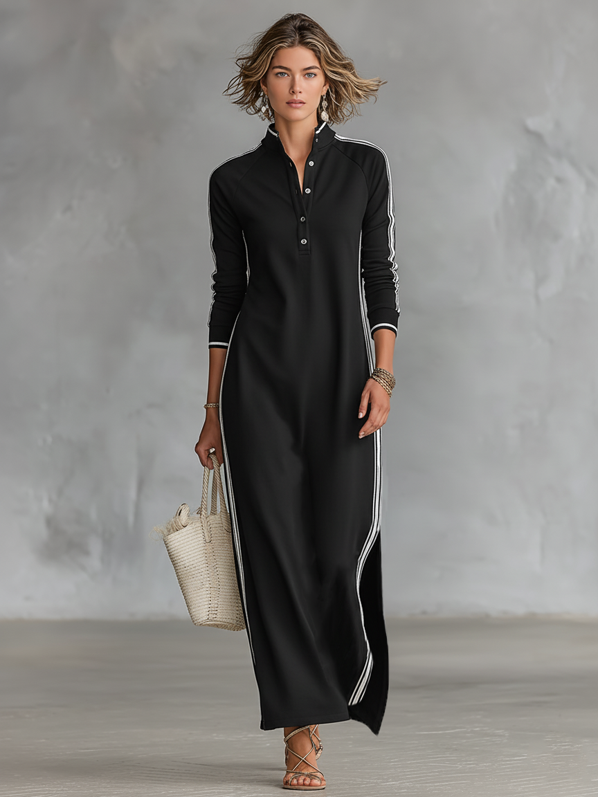 Fenwick White-Trim Sweatshirt Button-Collar Maxi Dress | Women&