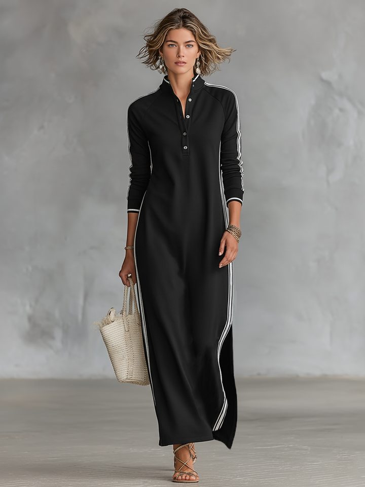 Fenwick White-Trim Sweatshirt Button-Collar Maxi Dress | Women&