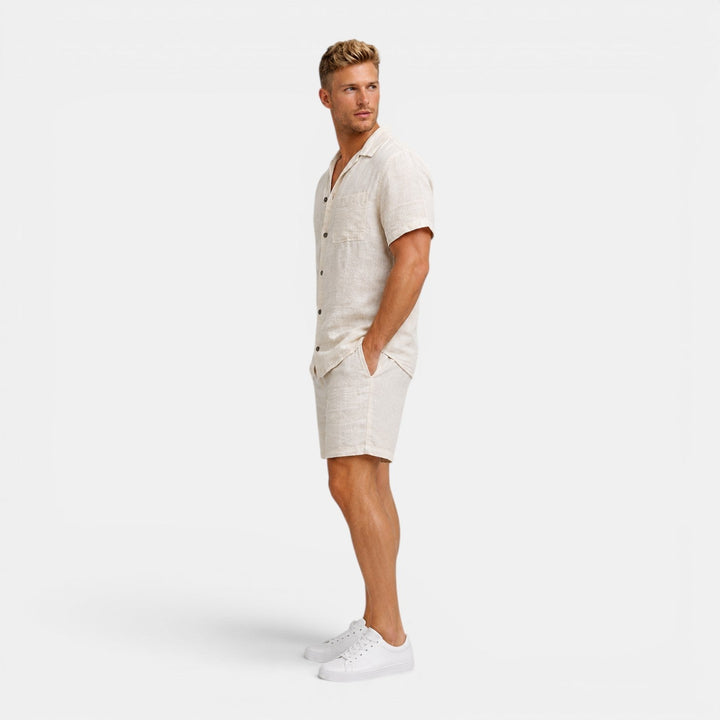 Leinen Sommer Set Herren Kurzarm Shorts Zweiteiler