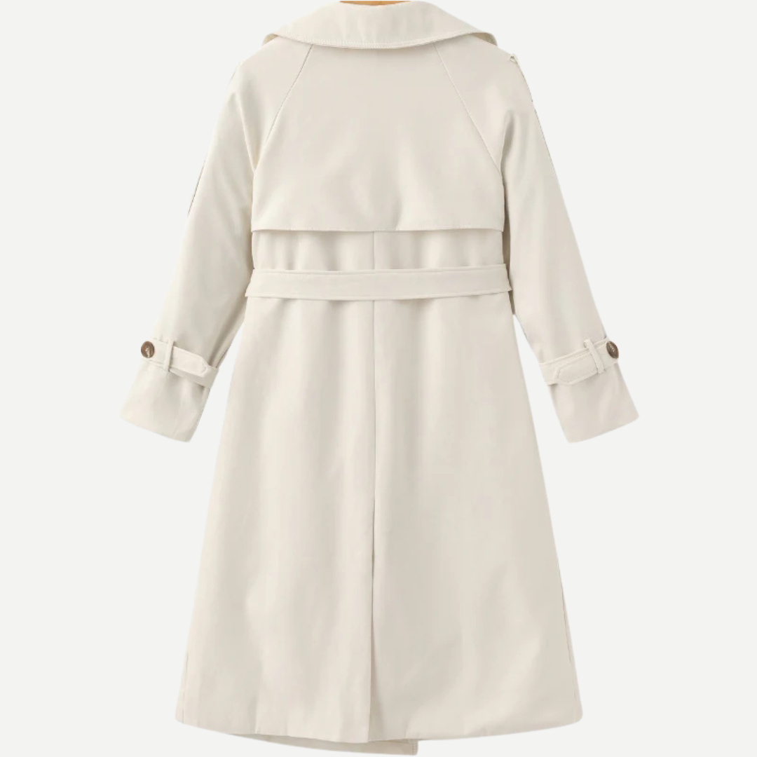 Navacava trench coat front view — structured old money outerwear