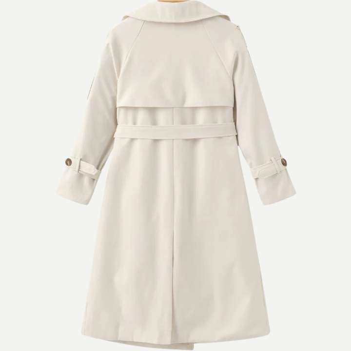 Navacava trench coat front view — structured old money outerwear
