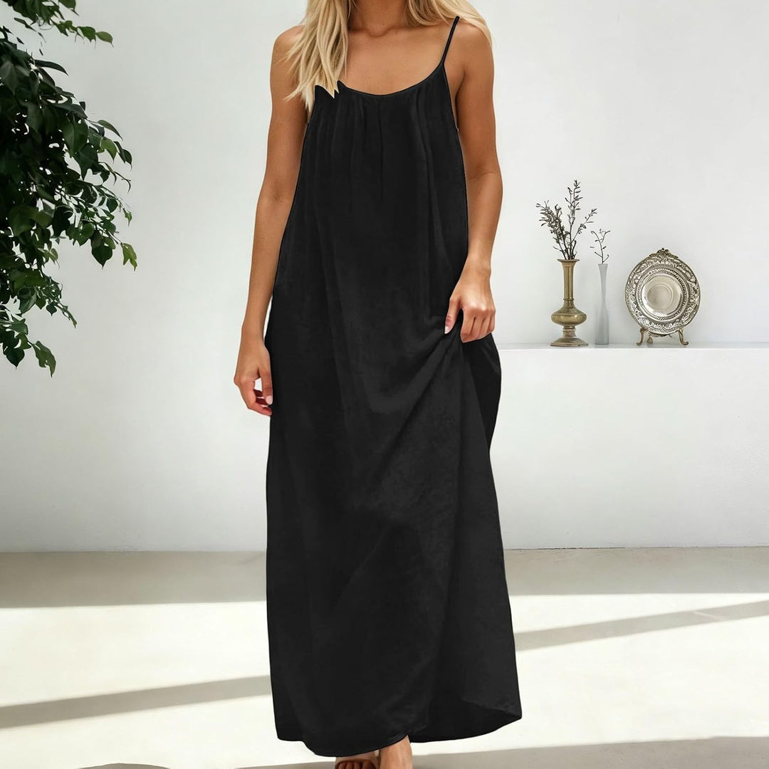 Generic Cami Maxi Dress Backless Sleeveless Sundress with Tie Back