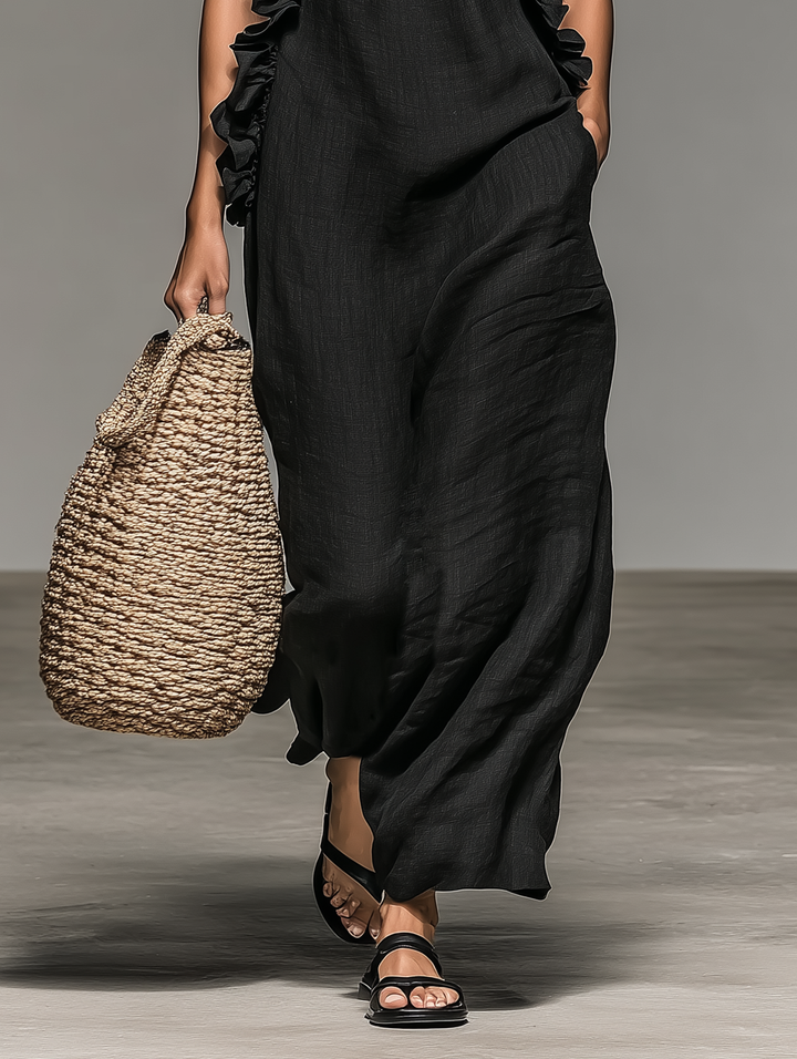 Dahlia Linen-Blend Ruffle Trim Sleeveless Maxi Dress | Women&