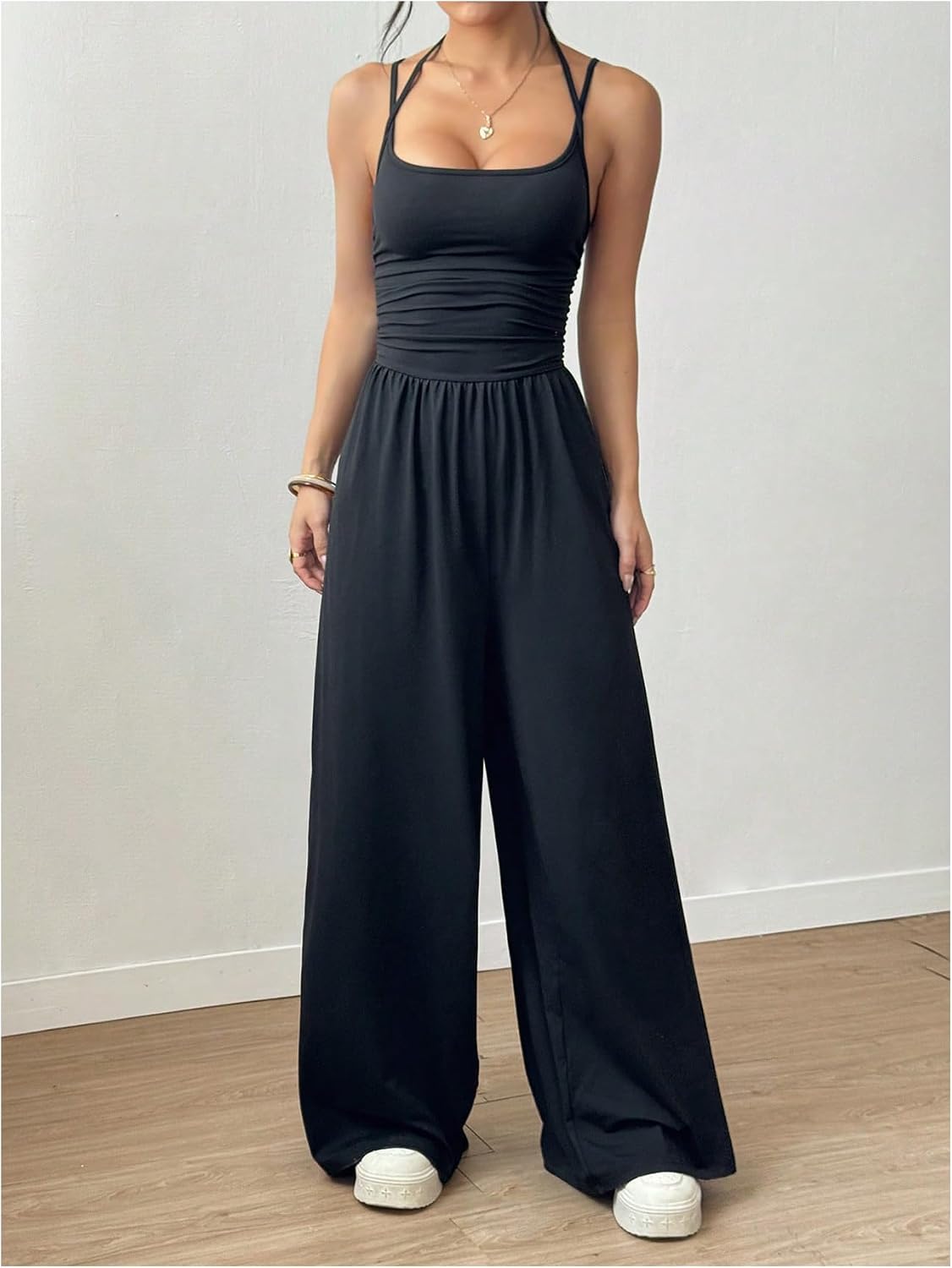 Floerns Women's Spaghetti Strap Wide Leg Jumpsuit Summer One-Piece