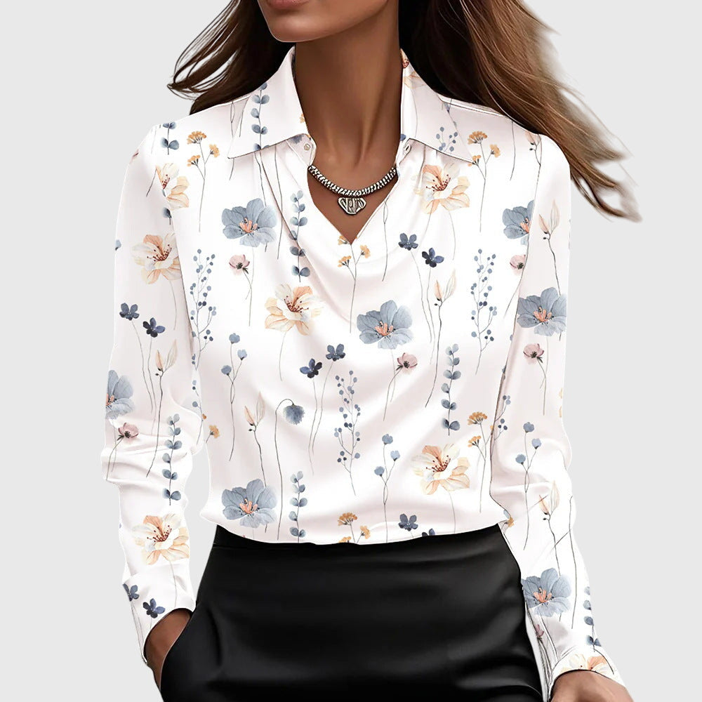 Brooklyn Pleated V-Neck Satin Blouse | Women&