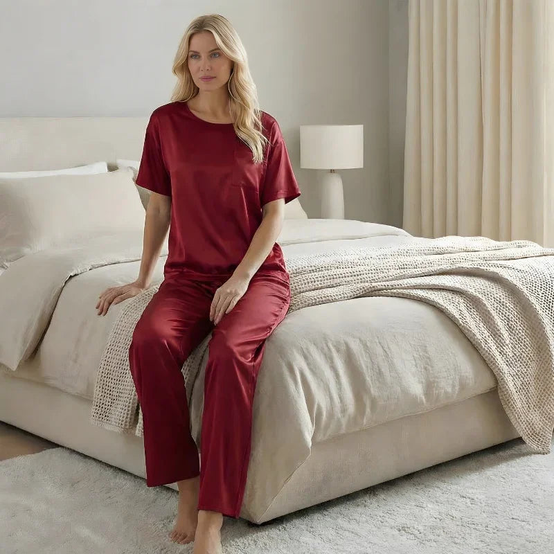 Loose Short-Sleeve Satin Women&