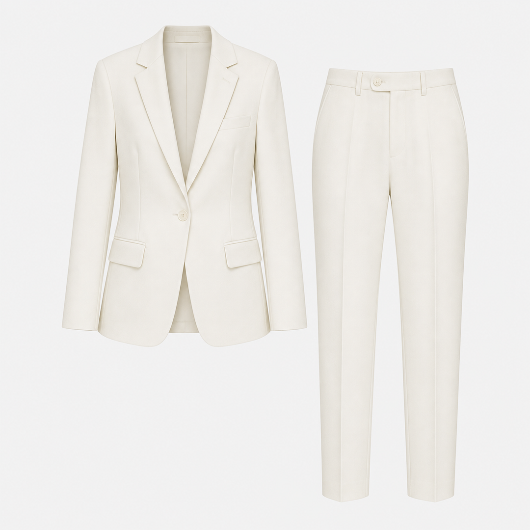 Navacava tailored suit front view — structured feminine silhouette