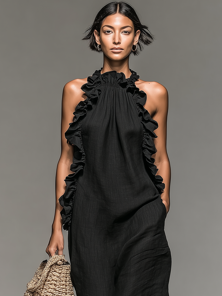 Dahlia Linen-Blend Ruffle Trim Sleeveless Maxi Dress | Women&