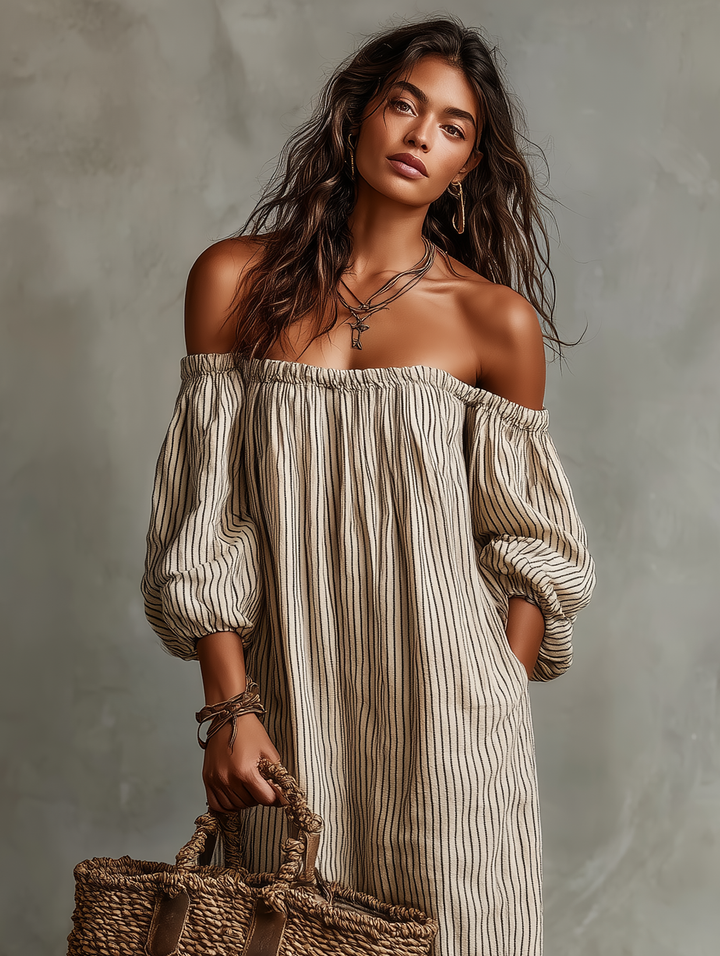 Breezy Off-Shoulder Cotton-Linen Vacation Maxi Dress | Women&
