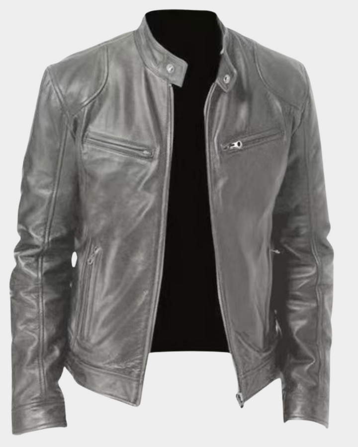 Klassische Rider Lederjacke Herren Bikerjacke Slim Fit