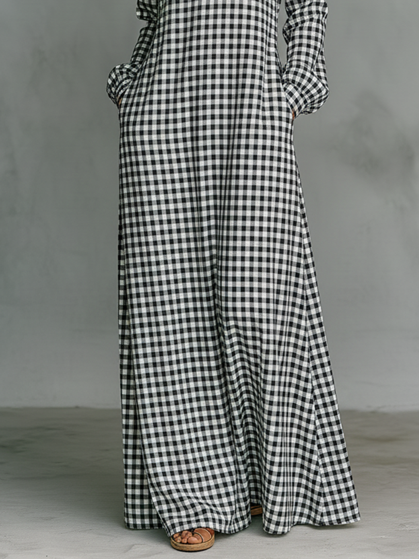 Waverly Cotton Plaid V-Neck Long Sleeve Maxi Dress | Women&