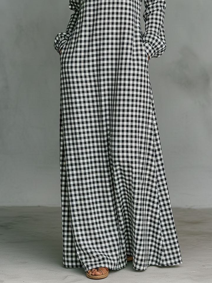 Waverly Cotton Plaid V-Neck Long Sleeve Maxi Dress | Women&