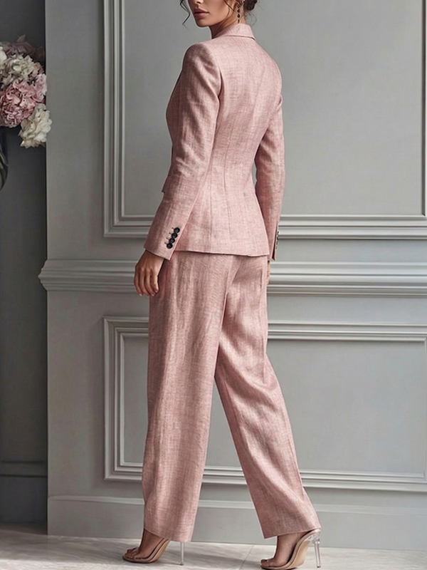 Blush Pink Linen Blends Blazer and Trousers 2-Piece Suit