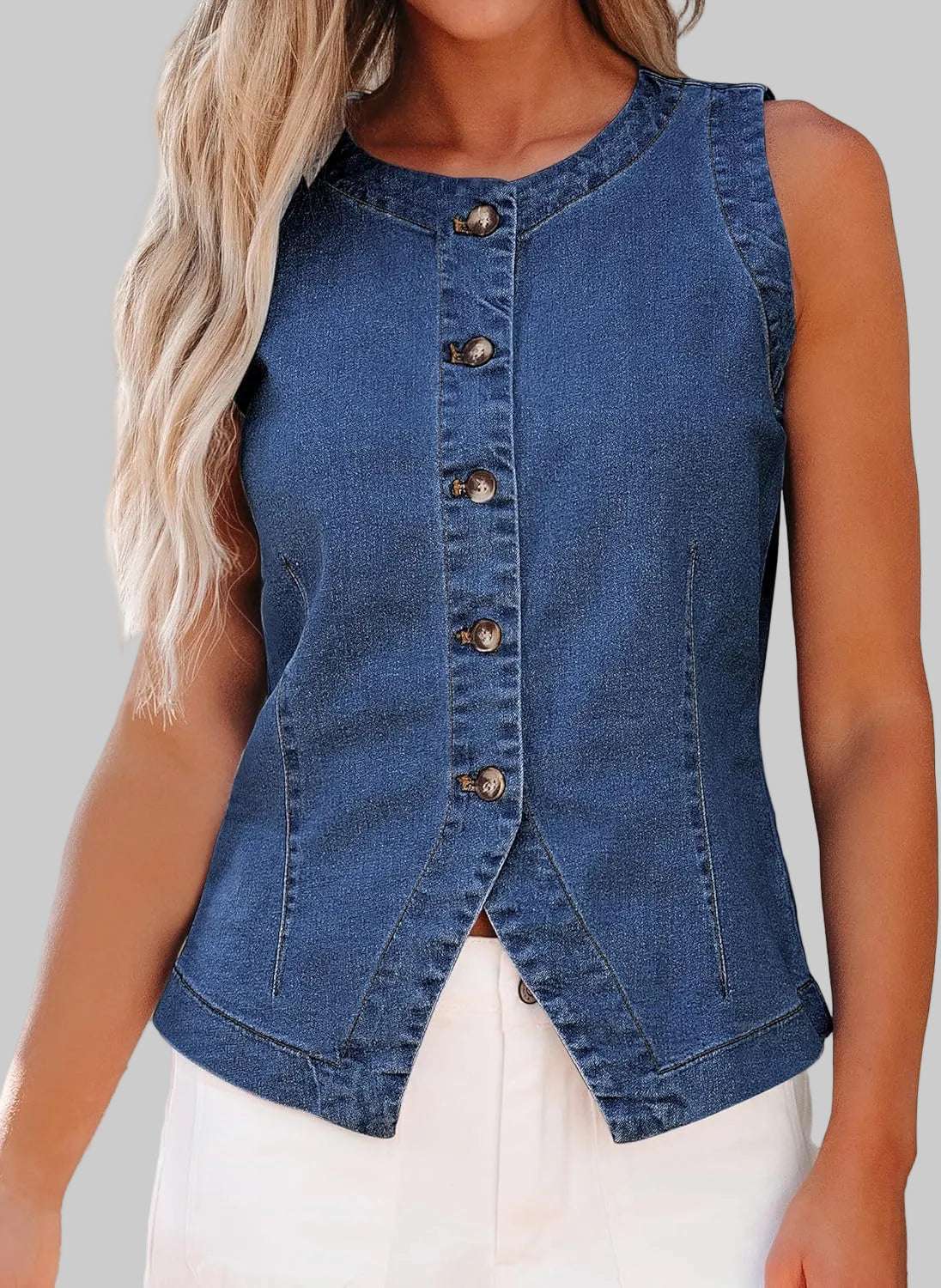 Luvamia Women's Sleeveless Denim Vest Button Down Waistcoat