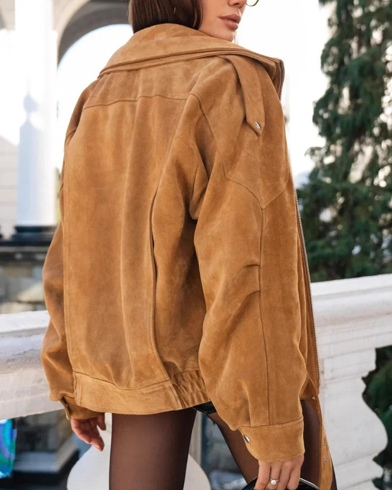 Navacava suede bomber jacket zip detail — quality old money craftsmanship