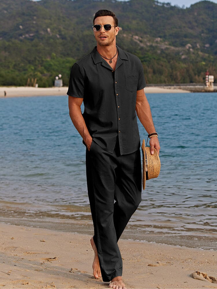 Leinen Zweiteiler Set Herren Sommer Hemd Hose Matching
