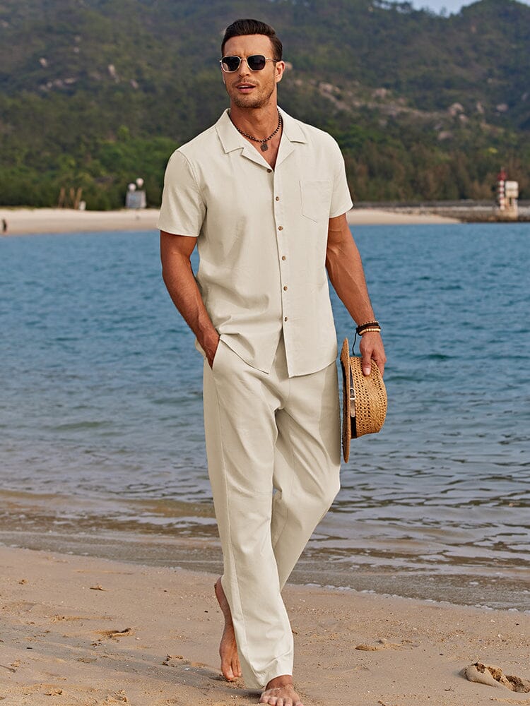 Leinen Zweiteiler Set Herren Sommer Hemd Hose Matching