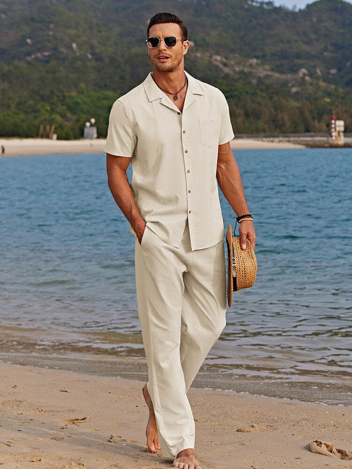 Leinen Zweiteiler Set Herren Sommer Hemd Hose Matching