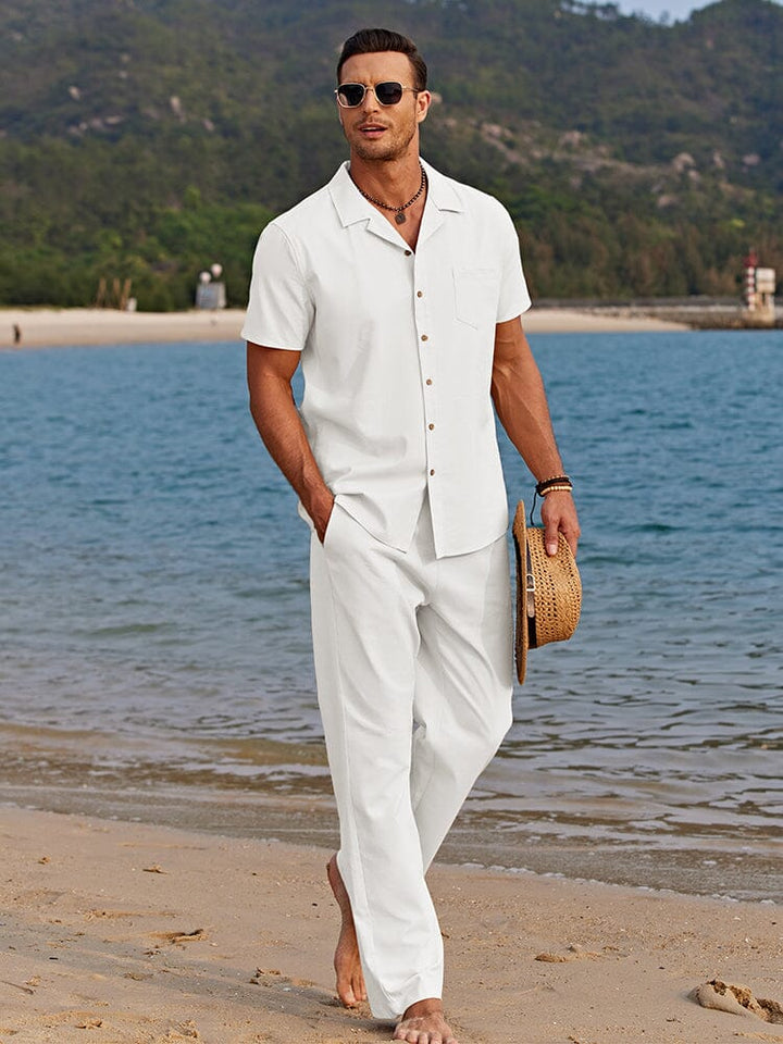 Leinen Zweiteiler Set Herren Sommer Hemd Hose Matching