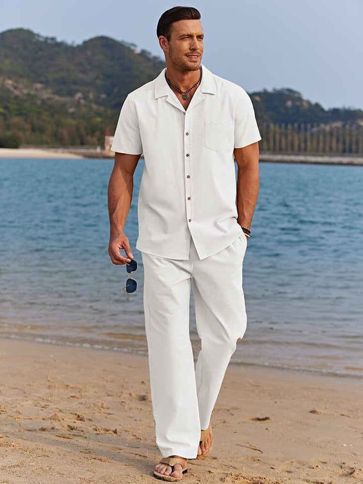 Leinen Zweiteiler Set Herren Sommer Hemd Hose Matching