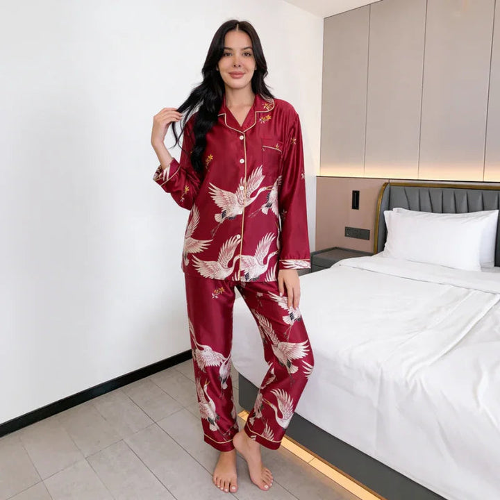 Crane-Print Satin Women&