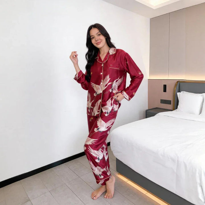 Crane-Print Satin Women&