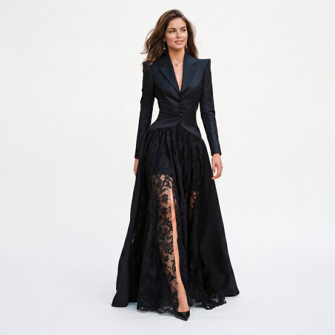 Emma Satin Blazer Lace Gown Set | Women&