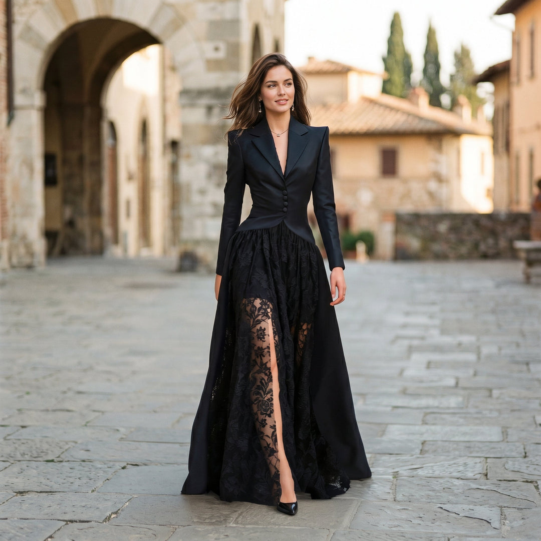 Emma Satin Blazer Lace Gown Set | Women&