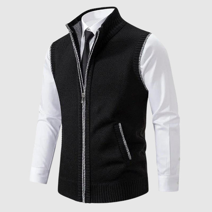 Ärmellose Strickweste Herren Pullunder Wollmix Zip