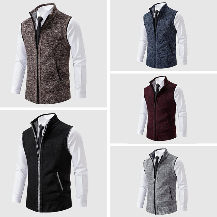 Ärmellose Strickweste Herren Pullunder Wollmix Zip