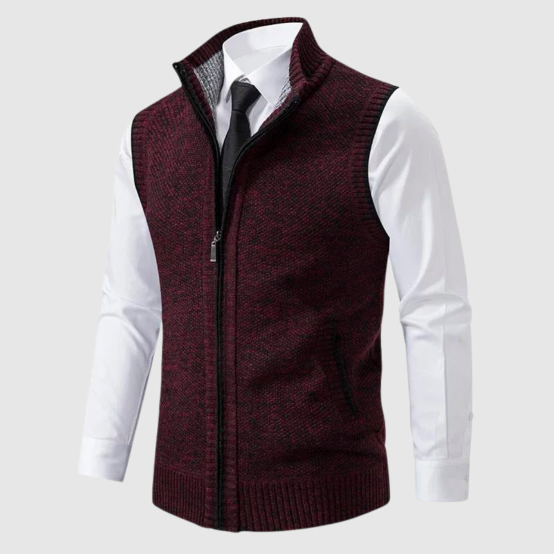 Ärmellose Strickweste Herren Pullunder Wollmix Zip