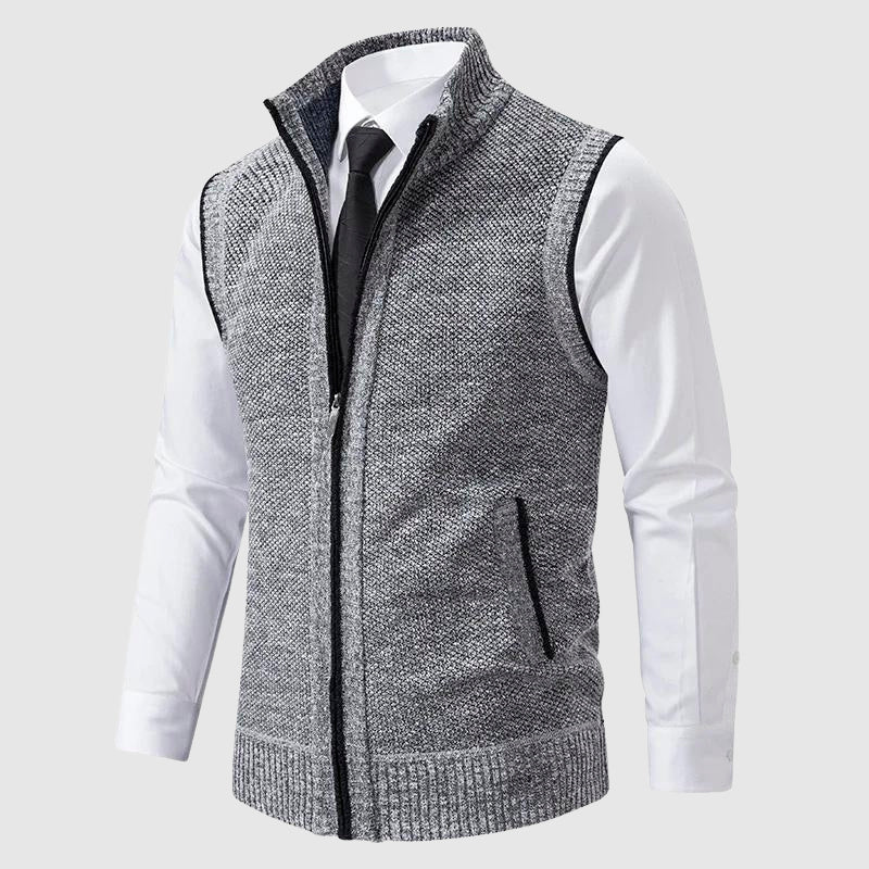 Ärmellose Strickweste Herren Pullunder Wollmix Zip