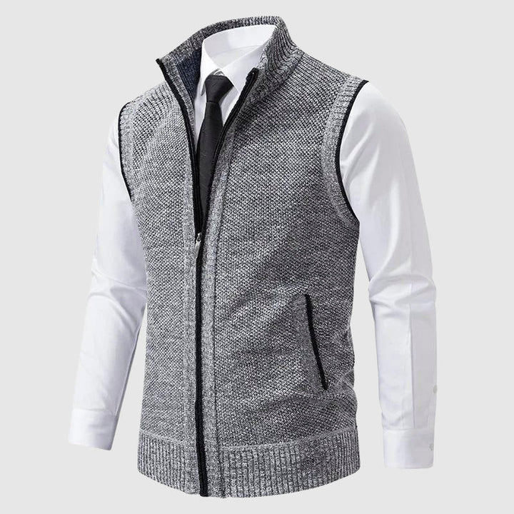 Ärmellose Strickweste Herren Pullunder Wollmix Zip