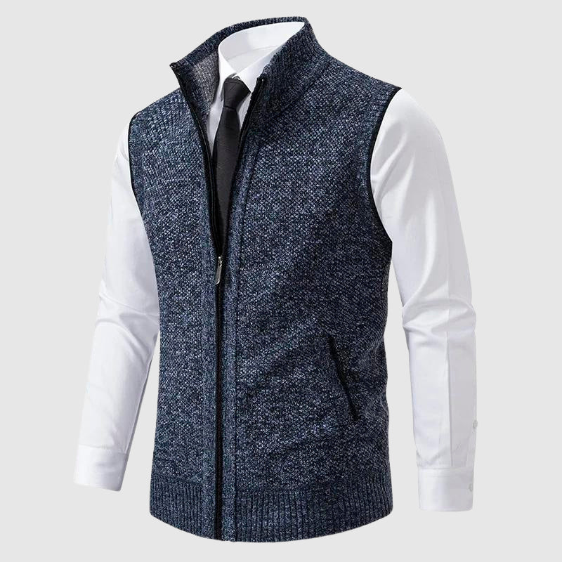 Ärmellose Strickweste Herren Pullunder Wollmix Zip