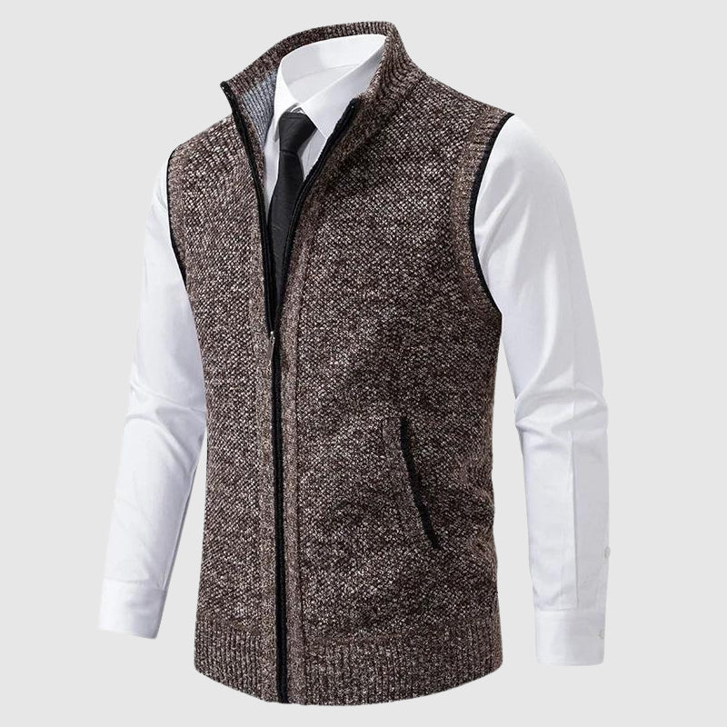 Ärmellose Strickweste Herren Pullunder Wollmix Zip