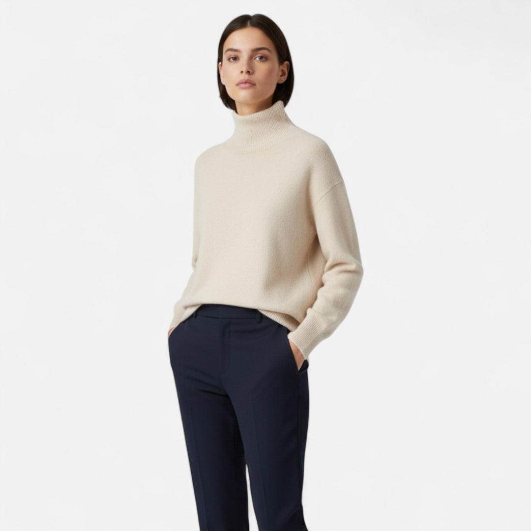 Navacava Classy Lady Turtleneck detail — sculptured neckline, quiet luxury