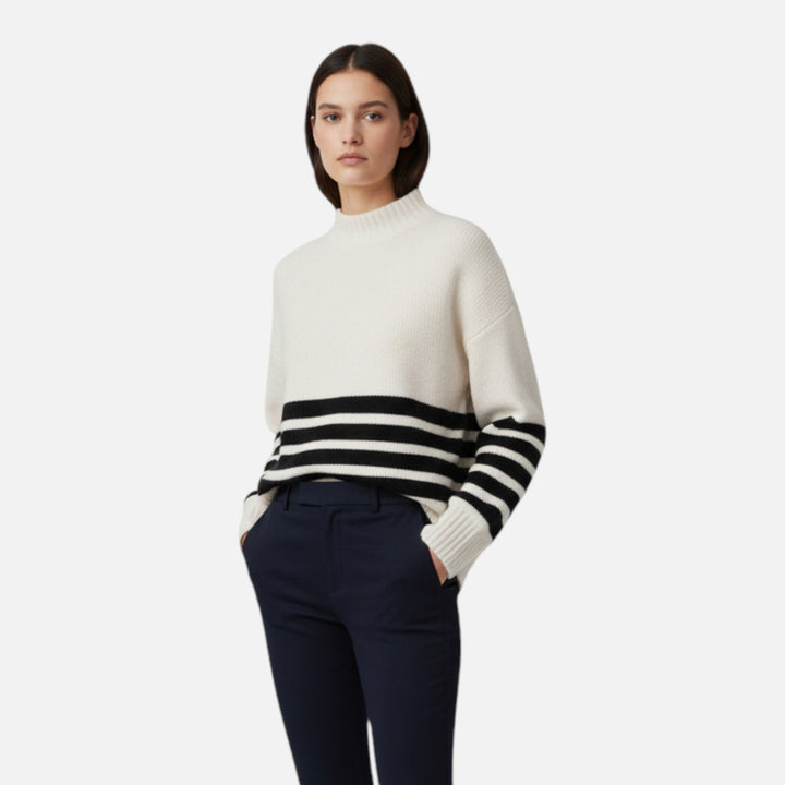 Navacava stripe sweater detail — classic coastal elegance