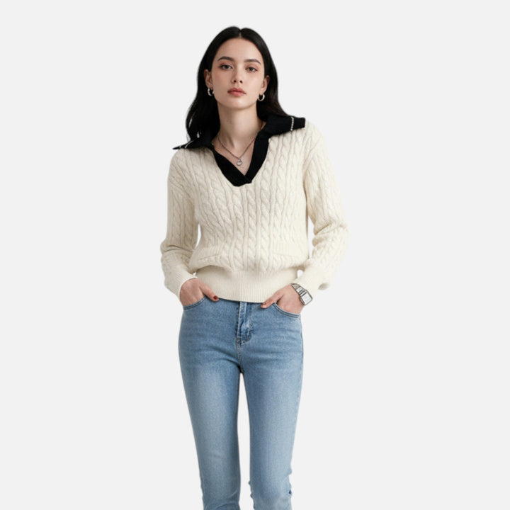 Navacava wide collar sweater back view — classic feminine silhouette