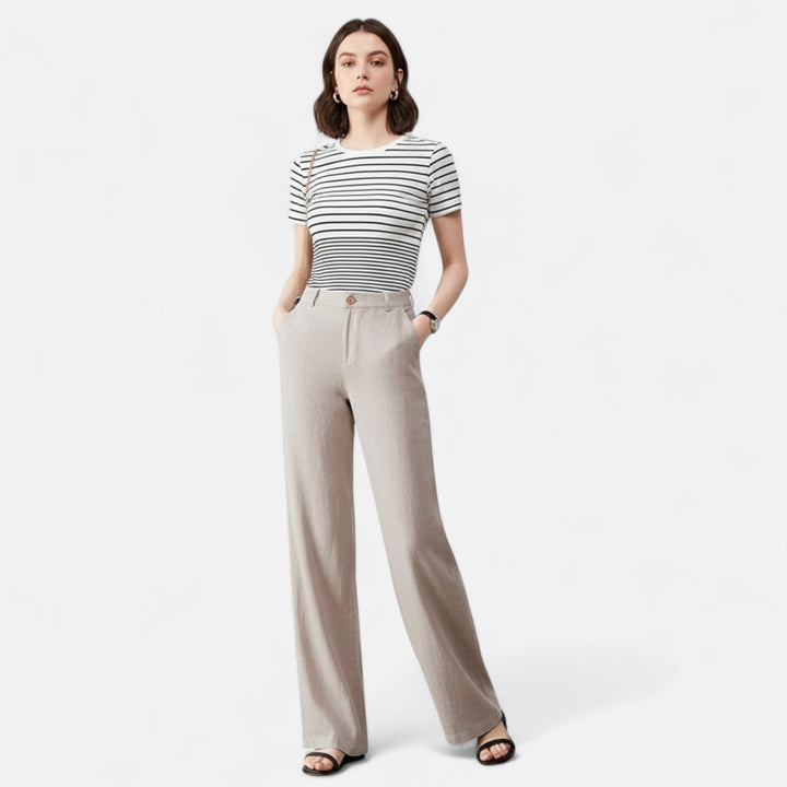 Navacava linen pants back view — clean wide-leg silhouette