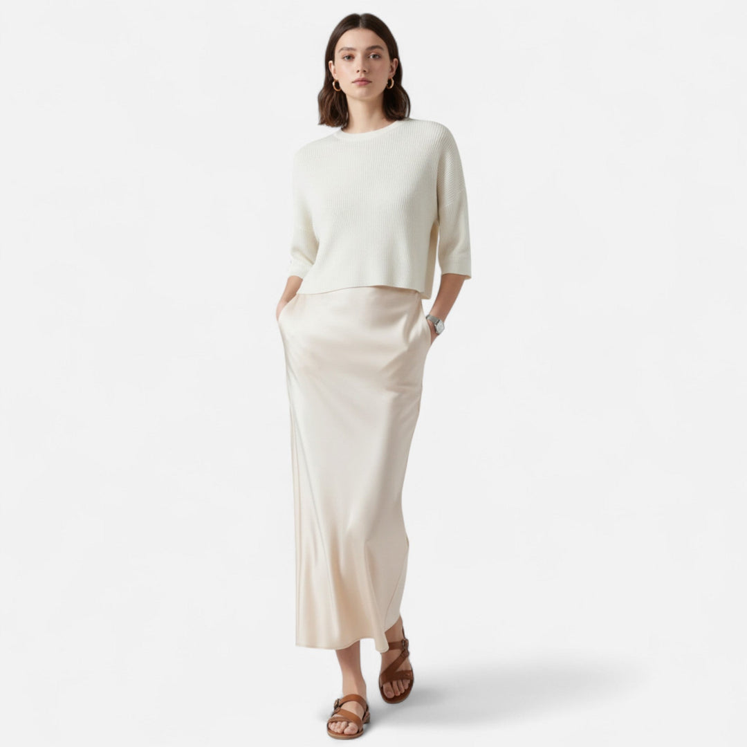 Navacava silk skirt full length — luminous midi for refined occasions