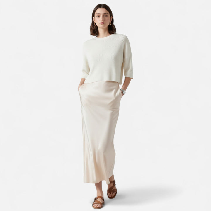 Navacava silk skirt full length — luminous midi for refined occasions