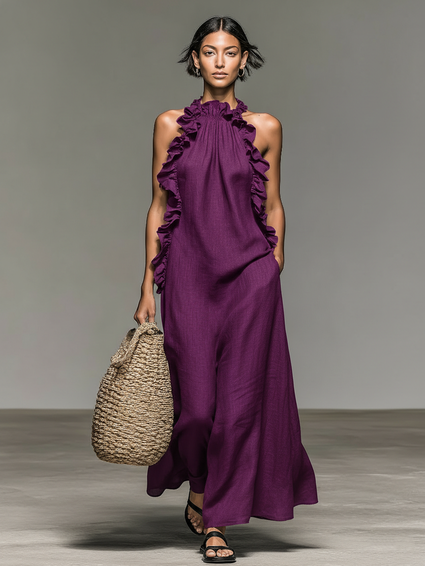 Dahlia Linen-Blend Ruffle Trim Sleeveless Maxi Dress | Women&