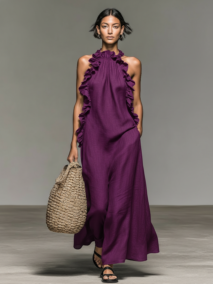 Dahlia Linen-Blend Ruffle Trim Sleeveless Maxi Dress | Women&