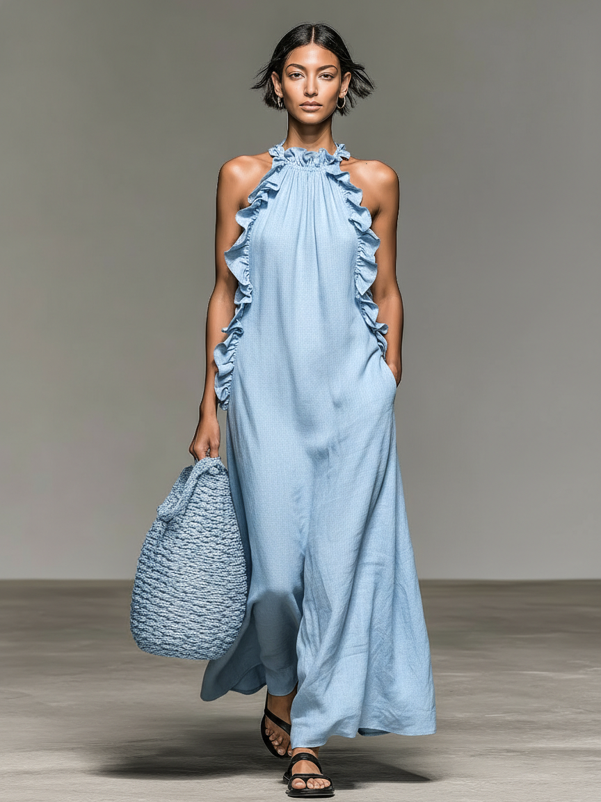 Dahlia Linen-Blend Ruffle Trim Sleeveless Maxi Dress | Women&