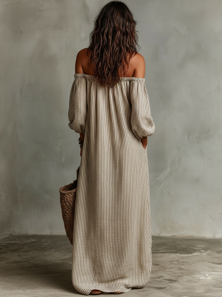 Breezy Off-Shoulder Cotton-Linen Vacation Maxi Dress | Women&