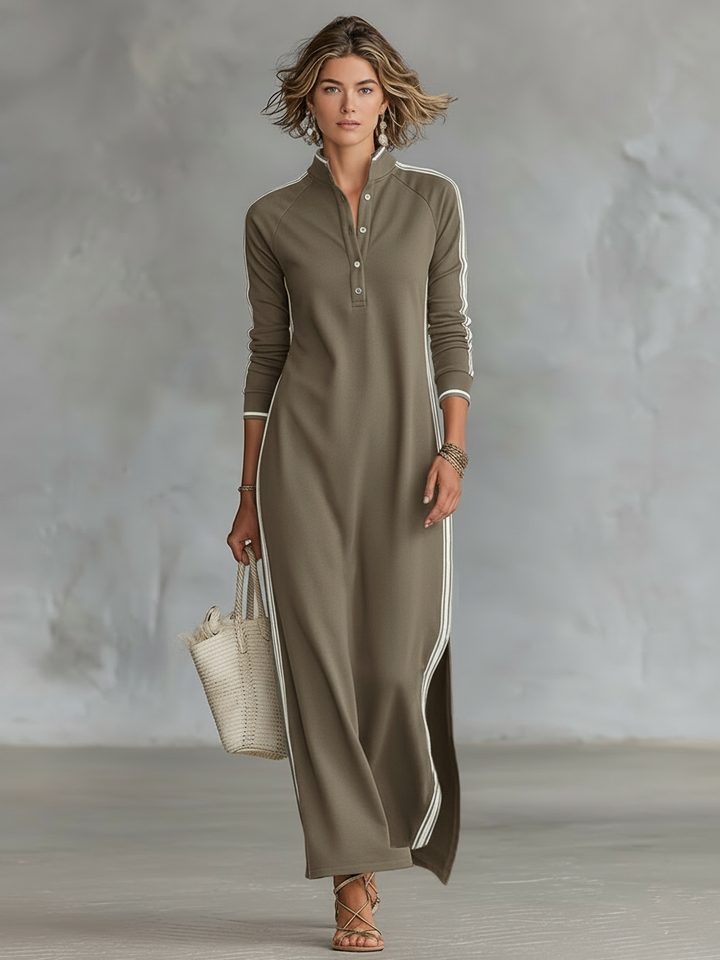 Fenwick White-Trim Sweatshirt Button-Collar Maxi Dress | Women&